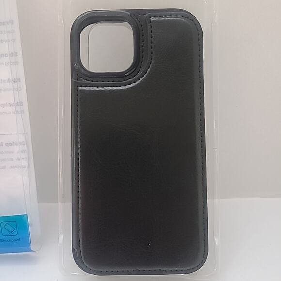 iPhone 15 Bundle Black Wallet Magnet Clasp Card Holder Stand + Screen Protectors - Picture 3 of 7